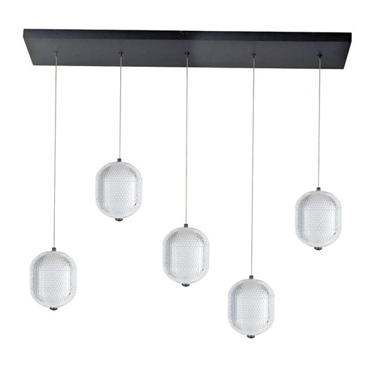 Dainolite Peri 32in 5-Light Linear LED Pendant | Contemporary Matte Black and Clear Acrylic | Kitchen Island & Dining Room | Model PRI-3230LEDHP-MB