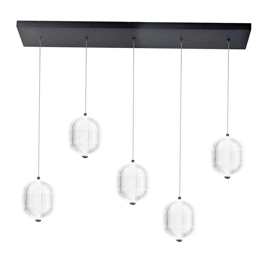 Dainolite Peri 32in 5-Light Linear LED Pendant | Contemporary Matte Black and Clear Acrylic | Kitchen Island & Dining Room | Model PRI-3230LEDHP-MB