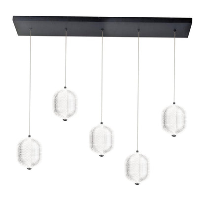 Dainolite Peri 32in 5-Light Linear LED Pendant | Contemporary Matte Black and Clear Acrylic | Kitchen Island & Dining Room | Model PRI-3230LEDHP-MB