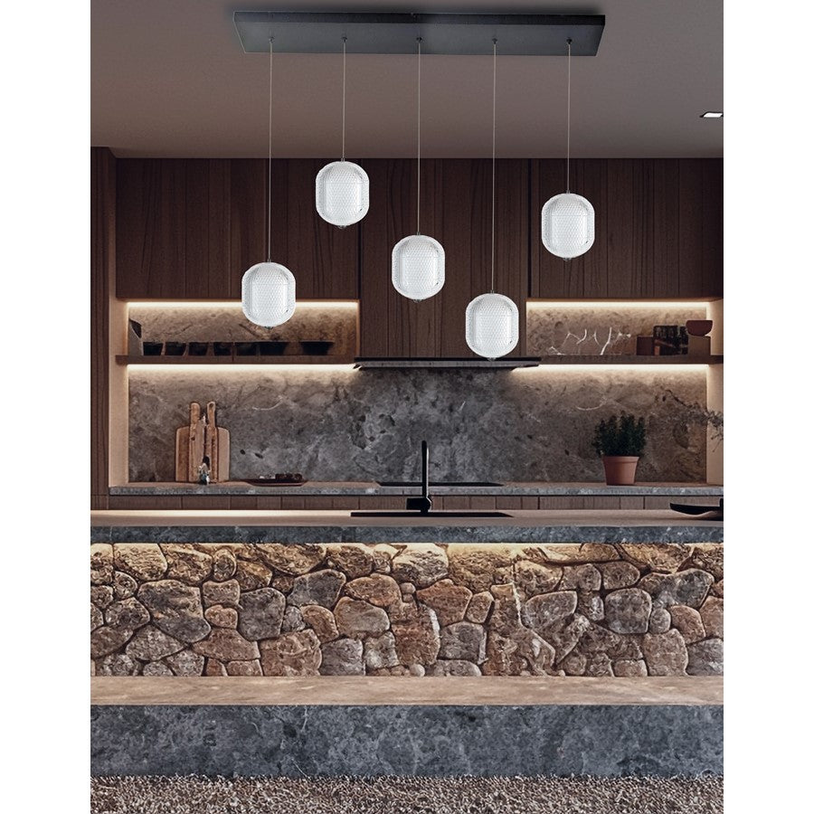 Dainolite Peri 32in 5-Light Linear LED Pendant | Contemporary Matte Black and Clear Acrylic | Kitchen Island & Dining Room | Model PRI-3230LEDHP-MB