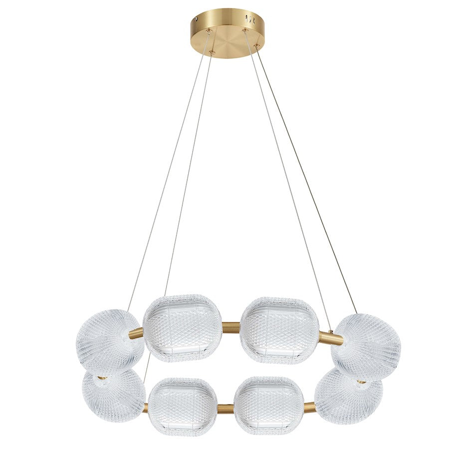 Dainolite Peri 32in 8-Light LED Chandelier | Contemporary Aged Brass and Clear Acrylic | Dining Room & Foyer | 32 x 32 x 6 in | Model PRI-3256LEDP-AGB