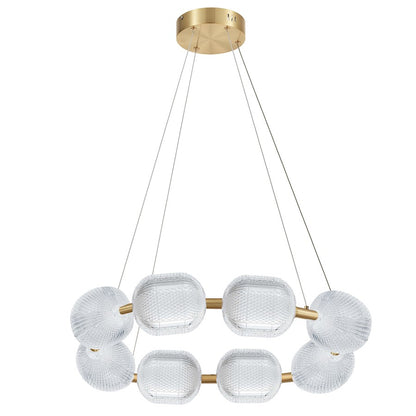 Dainolite Peri 32in 8-Light LED Chandelier | Contemporary Aged Brass and Clear Acrylic | Dining Room & Foyer | 32 x 32 x 6 in | Model PRI-3256LEDP-AGB