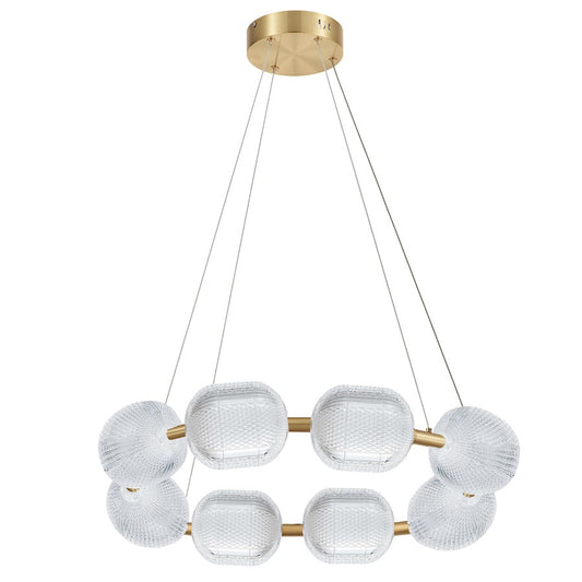 Dainolite Peri 32in 8-Light LED Chandelier | Contemporary Aged Brass and Clear Acrylic | Dining Room & Foyer | 32 x 32 x 6 in | Model PRI-3256LEDP-AGB