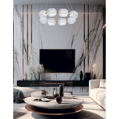 Dainolite Peri 32in 8-Light LED Chandelier | Contemporary Aged Brass and Clear Acrylic | Dining Room & Foyer | 32 x 32 x 6 in | Model PRI-3256LEDP-AGB