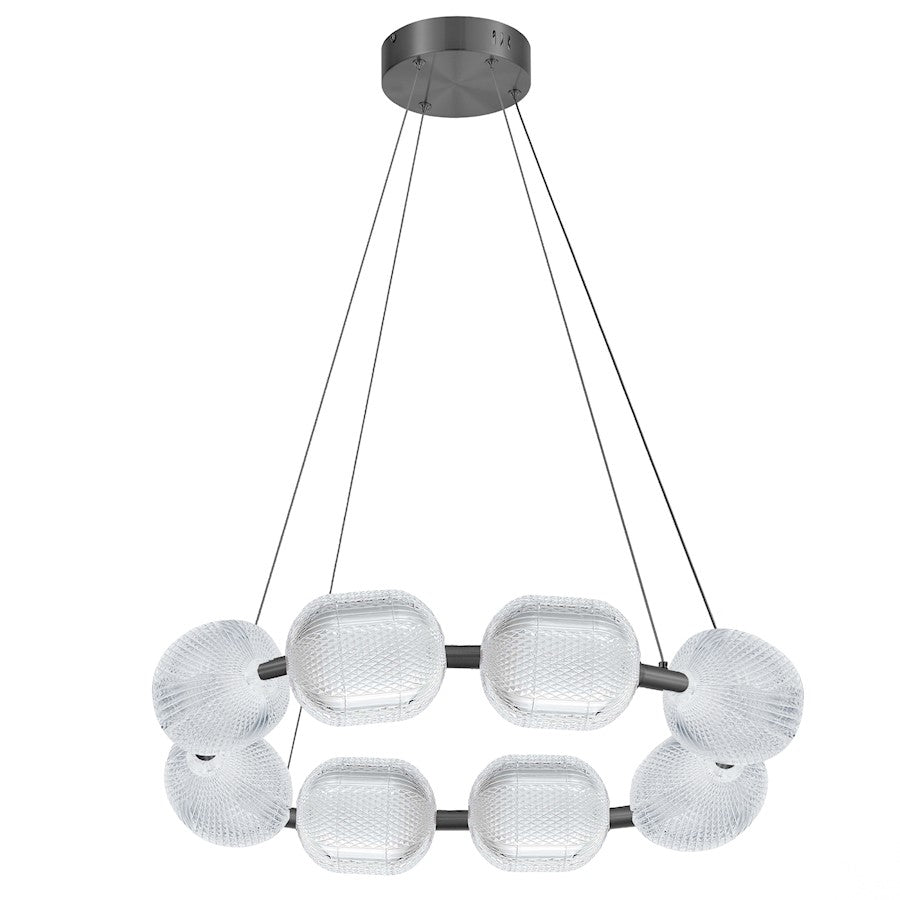 Dainolite Peri 32in 8-Light LED Chandelier | Contemporary Matte Black and Clear Acrylic | Dining Room & Foyer | 32 x 32 x 6 in | Model PRI-3256LEDP-MB
