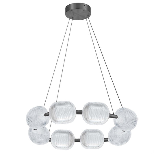 Dainolite Peri 32in 8-Light LED Chandelier | Contemporary Matte Black and Clear Acrylic | Dining Room & Foyer | 32 x 32 x 6 in | Model PRI-3256LEDP-MB