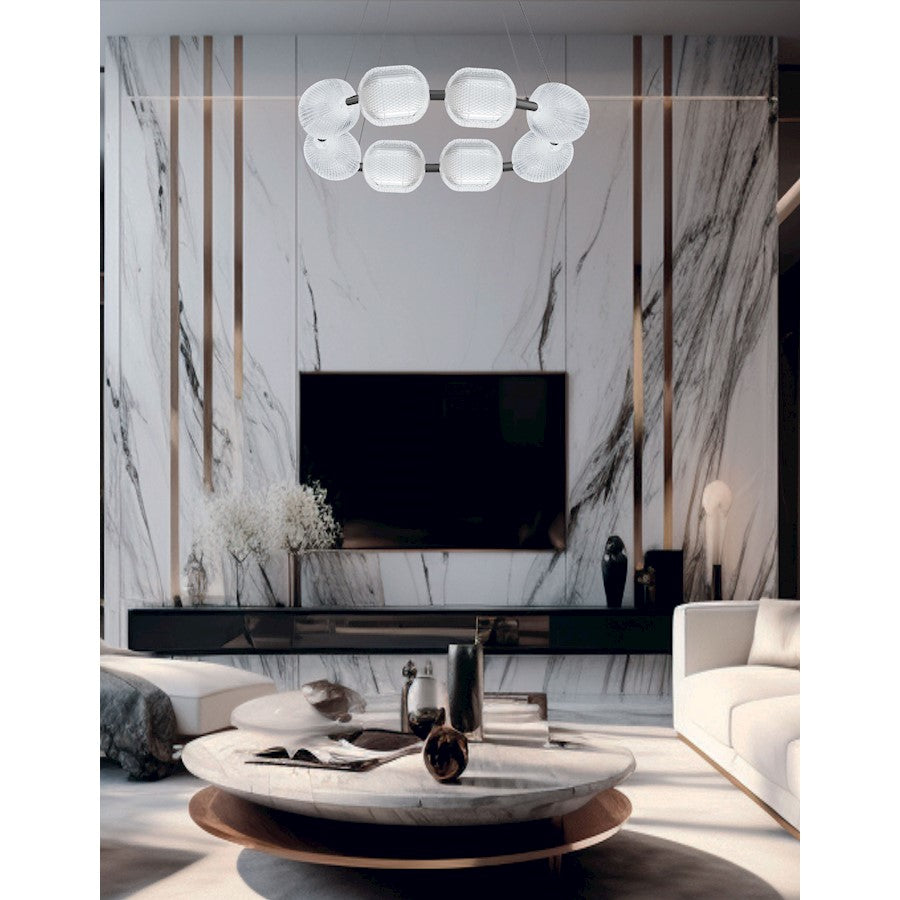 Dainolite Peri 32in 8-Light LED Chandelier | Contemporary Matte Black and Clear Acrylic | Dining Room & Foyer | 32 x 32 x 6 in | Model PRI-3256LEDP-MB