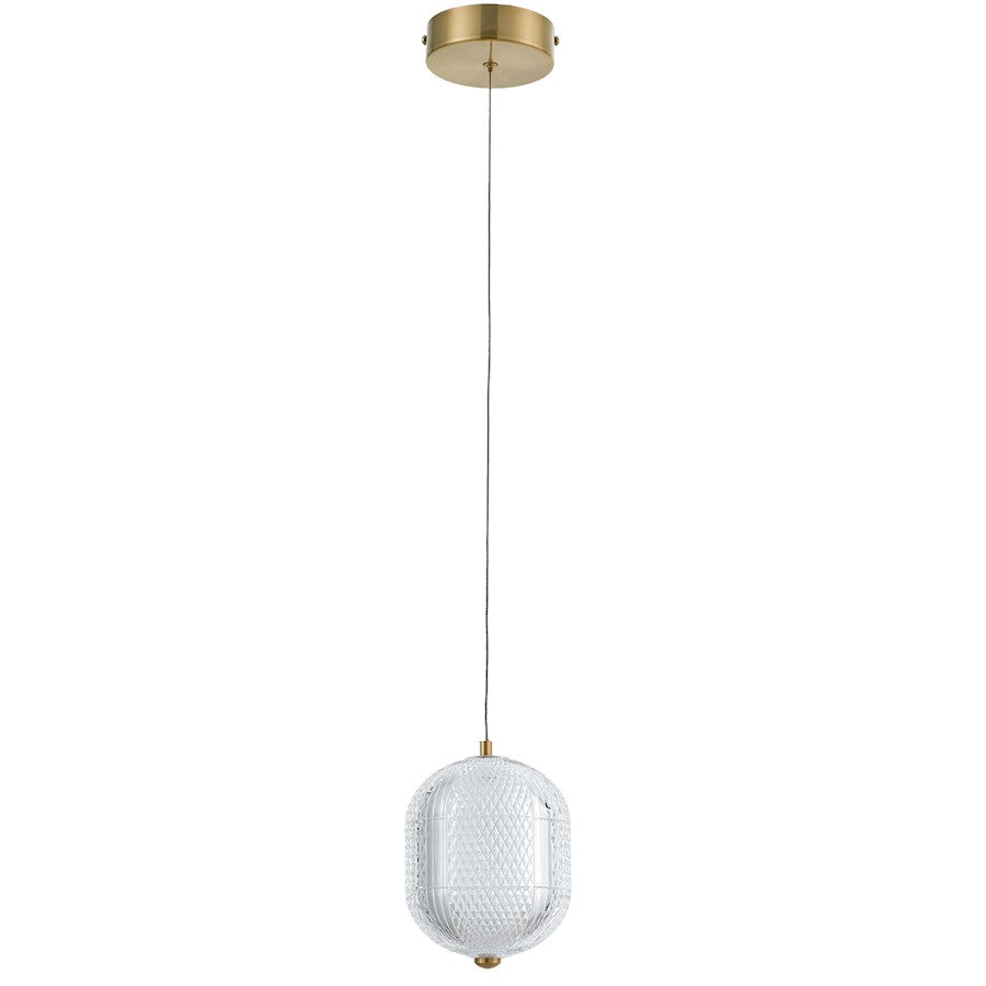 Dainolite Peri 6in 1-Light LED Pendant | Contemporary Aged Brass and Clear Acrylic | Kitchen & Dining Room | 6 x 6 x 10 in | Model PRI-67LEDP-AGB