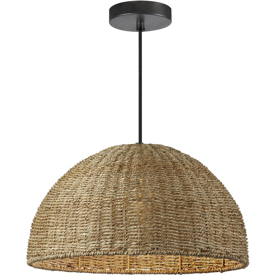 Dainolite Pourel 16in 1-Light Pendant | Transitional Natural Seagrass and Matte Black Metal | Kitchen Island & Dining Room | Model PRL-161P-NAT