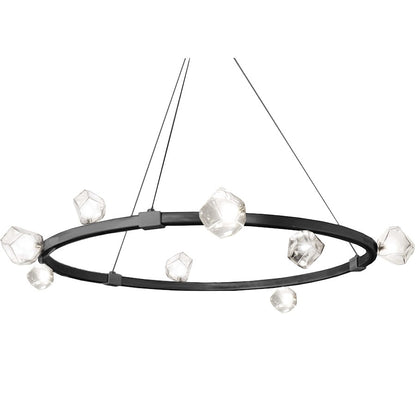 Dainolite Pearlene 42in 12-Light Chandelier | Contemporary Matte Black and Clear Glass | Dining Room & Foyer | Model PRN-4212C-MB