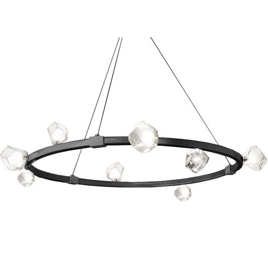 Dainolite Pearlene 42in 12-Light Chandelier | Contemporary Matte Black and Clear Glass | Dining Room & Foyer | Model PRN-4212C-MB