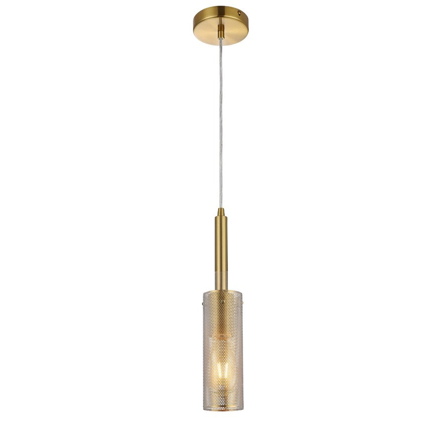 Dainolite Percy 15in 1-Light Pendant | Modern Aged Brass Metal Cylinder | Kitchen Island & Bar | 3 x 3 x 15.25 in | Model PRY-MM-AGB