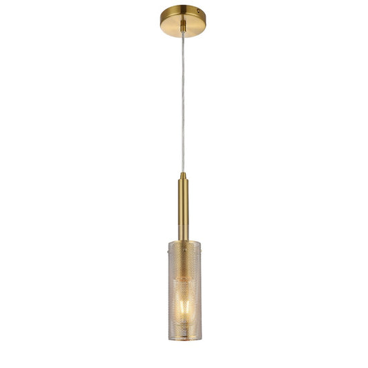 Dainolite Percy 15in 1-Light Pendant | Modern Aged Brass Metal Cylinder | Kitchen Island & Bar | 3 x 3 x 15.25 in | Model PRY-MM-AGB