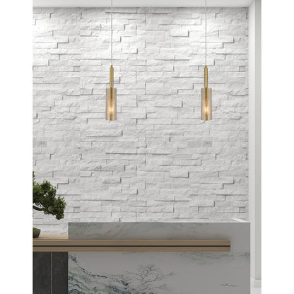 Dainolite Percy 15in 1-Light Pendant | Modern Aged Brass Metal Cylinder | Kitchen Island & Bar | 3 x 3 x 15.25 in | Model PRY-MM-AGB