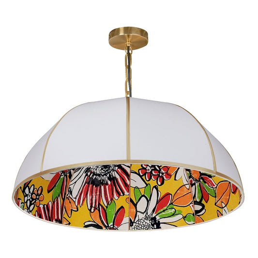 Dainolite Parasol 26in 1-Light Pendant | Contemporary White Fabric and Aged Brass | Kitchen & Dining Room | 26 x 26 x 11 in | Model PSL-261P-AGB-GW
