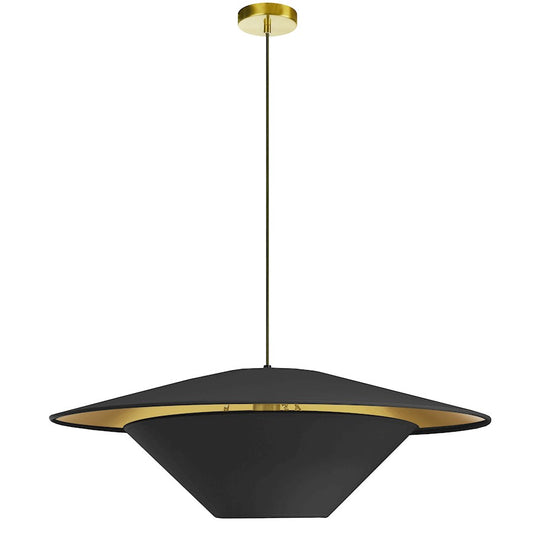 Dainolite Poseidon 24in 1-Light Pendant | Modern Black and Gold Fabric Shade | Kitchen Island & Dining Room | 24 x 24 x 6 in | Model PSO-241P-AGB-698