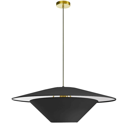 Dainolite Poseidon 24in 1-Light Pendant | Modern Aged Brass and Black Fabric Tapered Drum | Kitchen Island & Dining Room | 24 x | Model PSO-241P-AGB-797