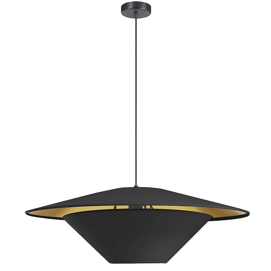 Dainolite Poseidon 24in 1-Light Pendant | Modern Black and Gold Fabric | Kitchen Island & Dining Room | 24 x 24 x 6 in | Model PSO-241P-MB-698