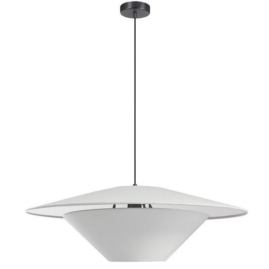 Dainolite Poseidon 24in 1-Light Pendant | Modern Matte Black and White Fabric Tapered Drum | Kitchen Island & Dining Room | 24 x | Model PSO-241P-MB-790