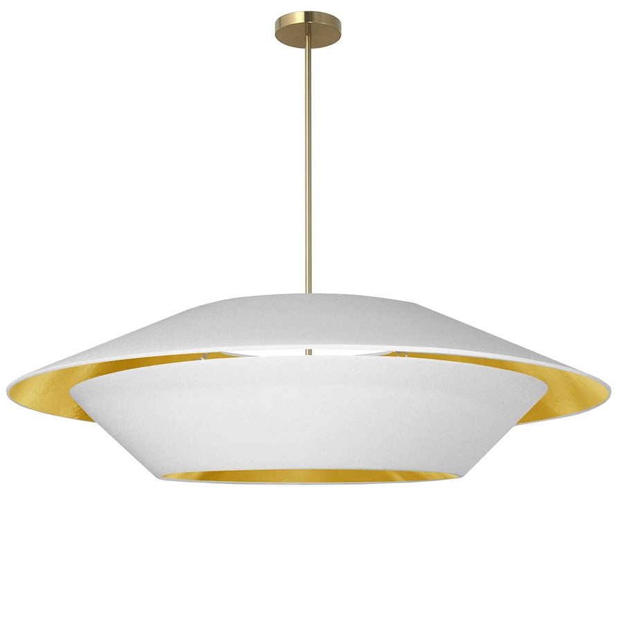 Dainolite Poseidon 36in 4-Light Pendant | Modern Aged Brass and White Fabric | Kitchen Island & Dining Room | 36 x 36 x 10 in | Model PSO-364P-AGB-692