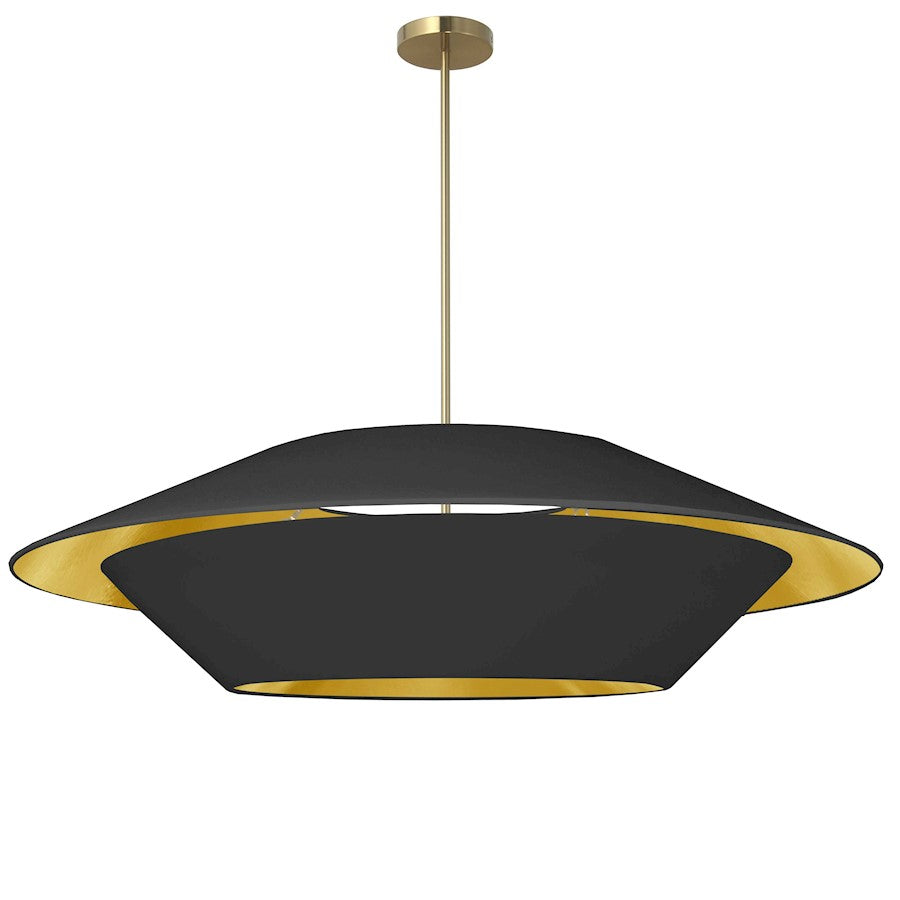 Dainolite Poseidon 36in 4-Light Pendant | Modern Black Fabric and Aged Brass Metal | Kitchen Island & Dining Room | 36 x 36 x 10 | Model PSO-364P-AGB-698