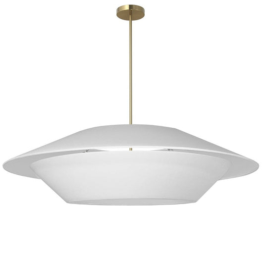 Dainolite Poseidon 36in 4-Light Pendant | Modern Aged Brass and White Fabric | Kitchen Island & Dining Room | 36 x 36 x 10 in | Model PSO-364P-AGB-790
