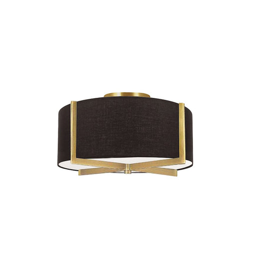 Dainolite Preston 15in 3-Light Semi-Flush Mount | Contemporary Black Fabric and Aged Brass | Bedroom & Living Room | Model PST-153SF-AGB-BK