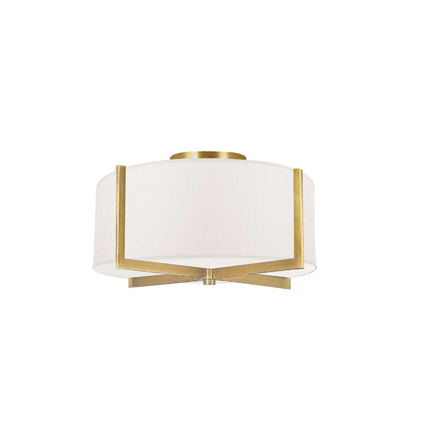 Dainolite Preston 15in 3-Light Semi-Flush Mount | Contemporary Aged Brass and White Fabric | Bedroom & Hallway | Model PST-153SF-AGB-WH