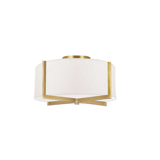 Dainolite Preston 15in 3-Light Semi-Flush Mount | Contemporary Aged Brass and White Fabric | Bedroom & Hallway | Model PST-153SF-AGB-WH