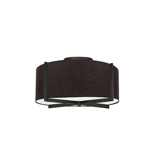 Dainolite Preston 15in 3-Light Semi-Flush Mount | Contemporary Matte Black and Black Fabric | Bedroom & Hallway | Model PST-153SF-MB-BK