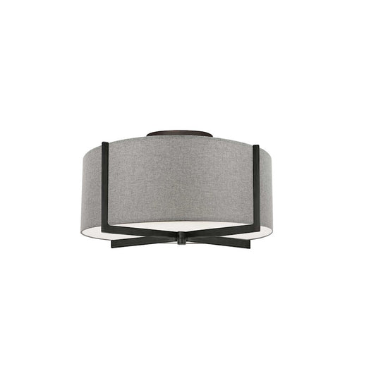Dainolite Preston 15in 3-Light Semi-Flush Mount | Contemporary Matte Black and Grey Fabric | Bedroom & Hallway | Model PST-153SF-MB-GRY