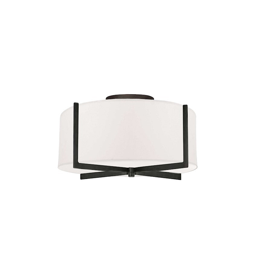 Dainolite Preston 15in 3-Light Semi-Flush Mount | Contemporary Matte Black and White Fabric Drum | Kitchen & Hallway | Model PST-153SF-MB-WH