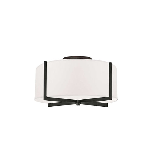 Dainolite Preston 15in 3-Light Semi-Flush Mount | Contemporary Matte Black and White Fabric Drum | Kitchen & Hallway | Model PST-153SF-MB-WH