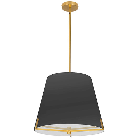 Dainolite Preston 19in 4-Light Pendant | Contemporary Aged Brass and Black Fabric Tapered Drum | Kitchen Island & Dining Room | Model PST-184P-AGB-BK