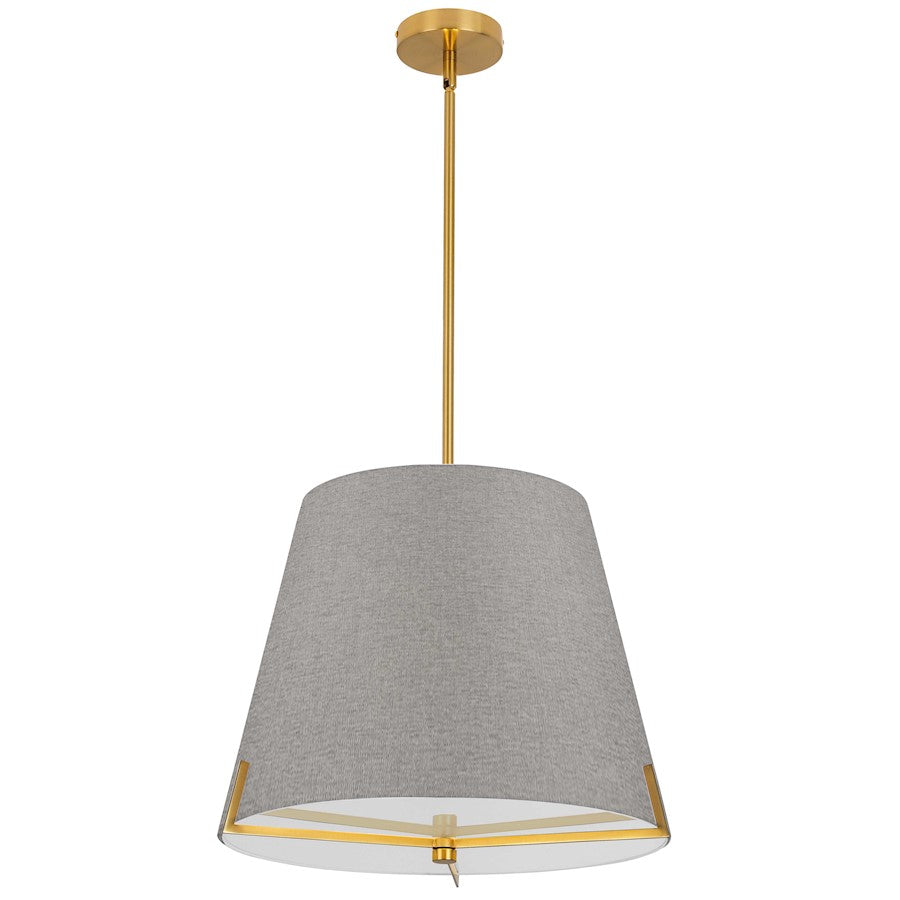 Dainolite Preston 19in 4-Light Pendant | Contemporary Aged Brass and Grey Fabric Tapered Drum | Kitchen Island & Dining Room | Model PST-184P-AGB-GRY