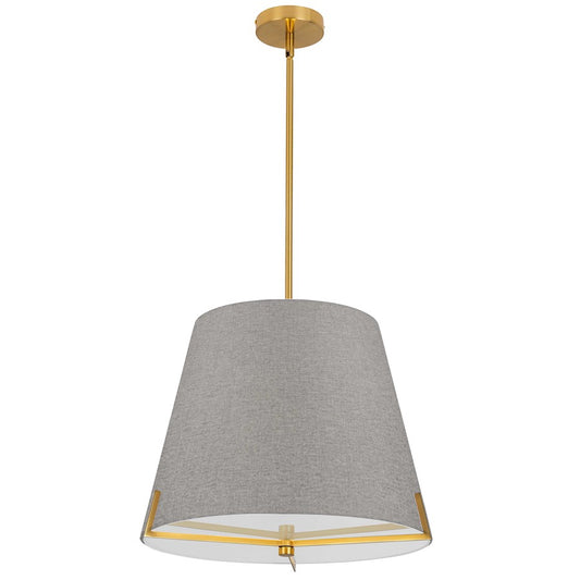 Dainolite Preston 19in 4-Light Pendant | Contemporary Aged Brass and Grey Fabric Tapered Drum | Kitchen Island & Dining Room | Model PST-184P-AGB-GRY