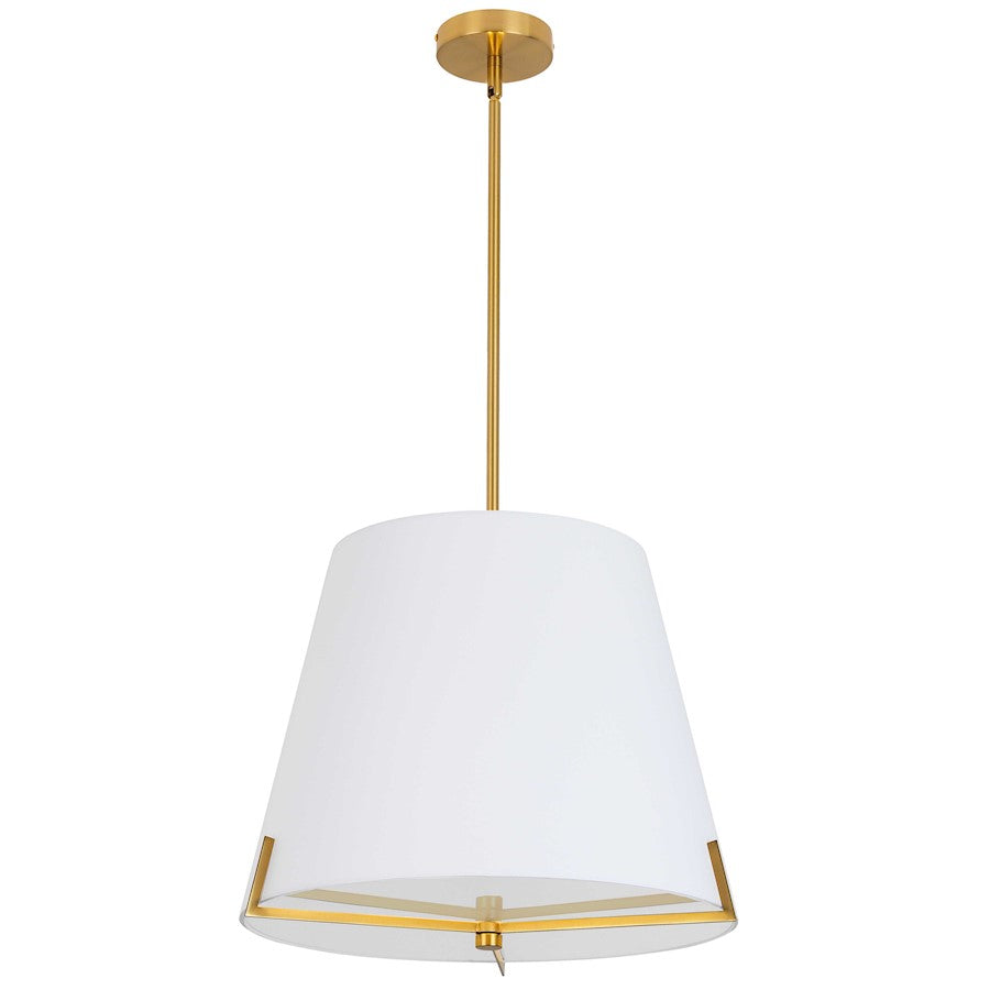 Dainolite Preston 19in 4-Light Pendant | Contemporary Aged Brass and White Fabric Tapered Drum | Kitchen Island & Dining Room | Model PST-184P-AGB-WH