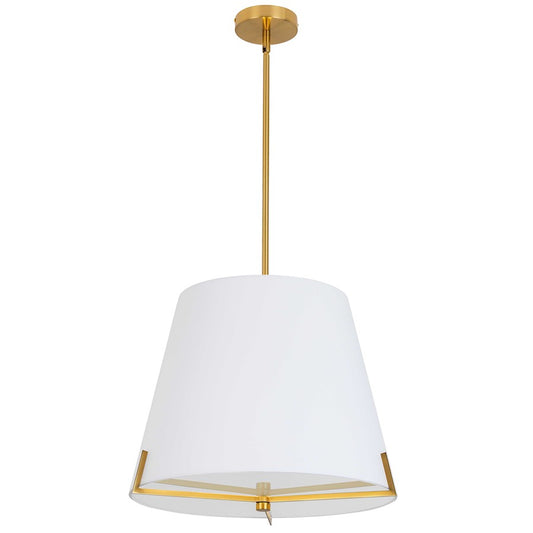 Dainolite Preston 19in 4-Light Pendant | Contemporary Aged Brass and White Fabric Tapered Drum | Kitchen Island & Dining Room | Model PST-184P-AGB-WH