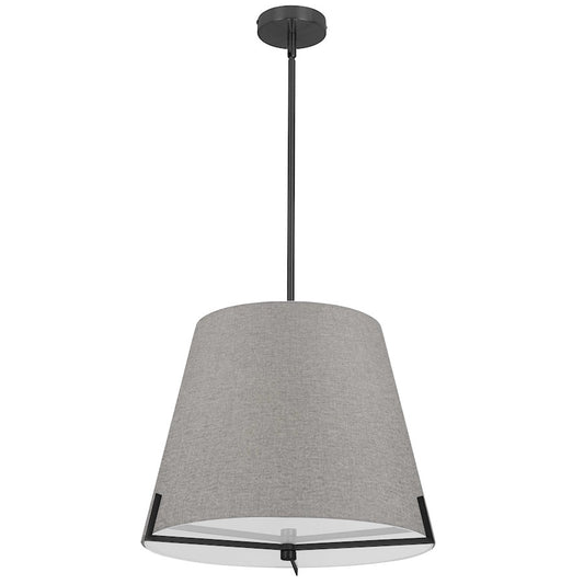 Dainolite Preston 19in 4-Light Pendant | Contemporary Matte Black and Grey Fabric | Foyer & Hallway | 19 x 19 x 14 in | Model PST-184P-MB-GRY