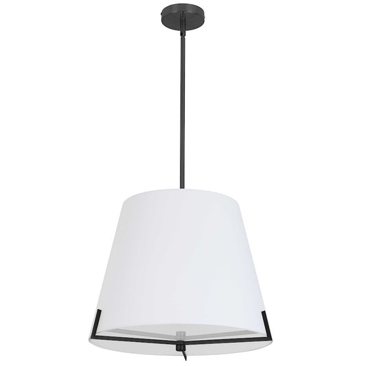 Dainolite Preston 19in 4-Light Pendant | Contemporary Matte Black and White Fabric | Foyer & Hallway | 19 x 19 x 14 in | Model PST-184P-MB-WH