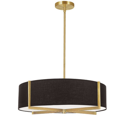 Dainolite Preston 21in 4-Light Pendant | Contemporary Aged Brass and Black Fabric | Dining Room & Kitchen Island | Model PST-214P-AGB-BK