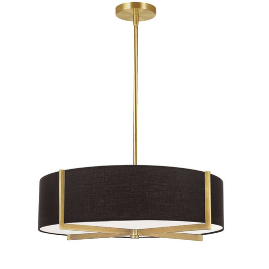 Dainolite Preston 21in 4-Light Pendant | Contemporary Aged Brass and Black Fabric | Dining Room & Kitchen Island | Model PST-214P-AGB-BK