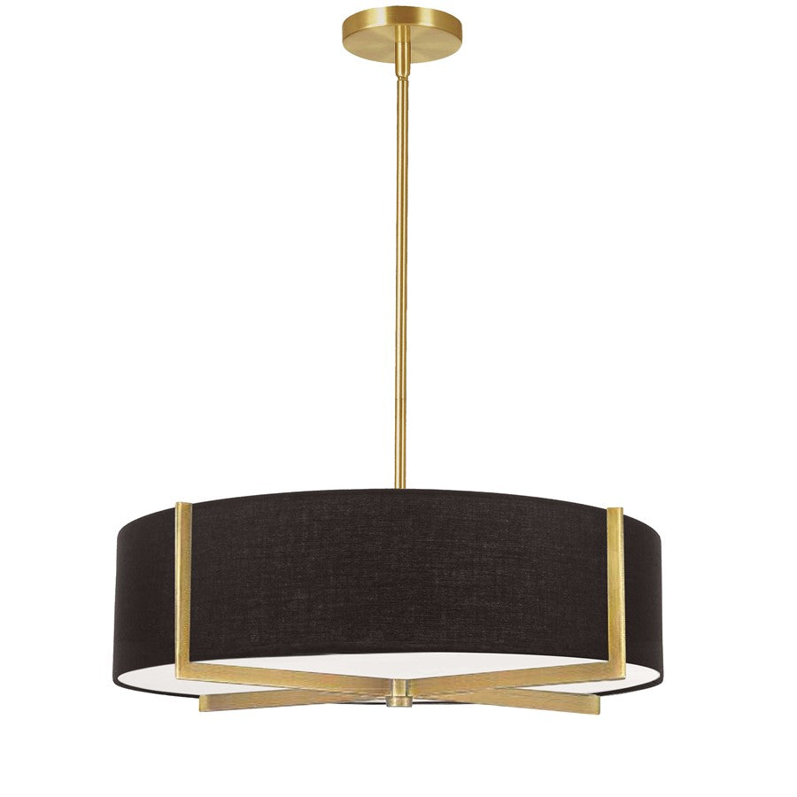 Dainolite Preston 21in 4-Light Pendant | Contemporary Aged Brass and Black Fabric | Dining Room & Kitchen Island | Model PST-214P-AGB-BK