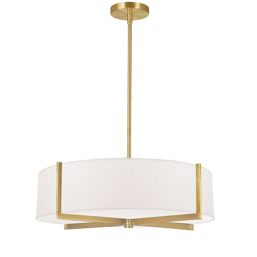 Dainolite Preston 21in 4-Light Pendant | Aged Brass and White Fabric Drum | Kitchen Island & Dining Room | 21 x 21 x 5 in | Model PST-214P-AGB-WH