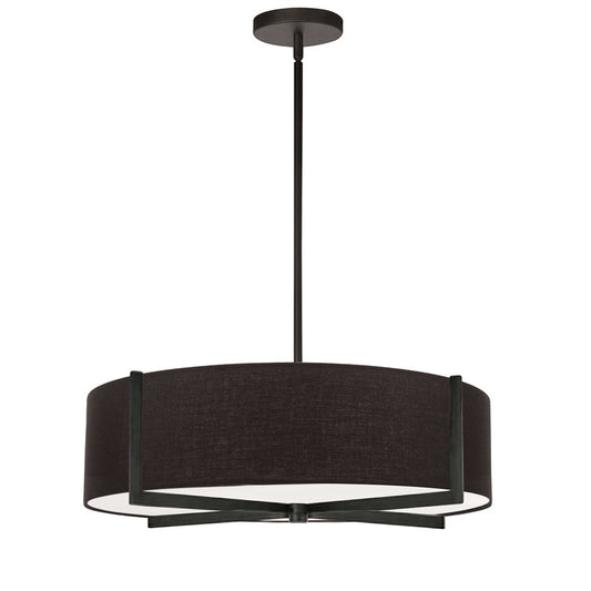 Dainolite Preston 21in 4-Light Pendant | Matte Black and Black Fabric Drum | Kitchen Island & Dining Room | 21 x 21 x 5 in | Model PST-214P-MB-BK