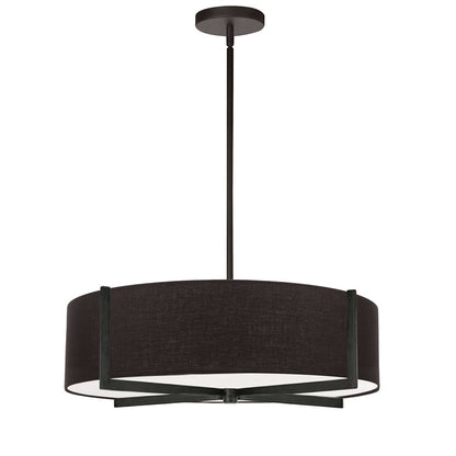 Dainolite Preston 21in 4-Light Pendant | Matte Black and Black Fabric Drum | Kitchen Island & Dining Room | 21 x 21 x 5 in | Model PST-214P-MB-BK