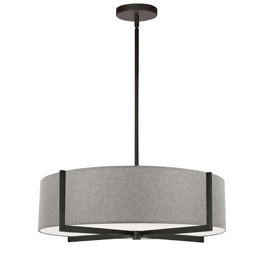 Dainolite Preston 21in 4-Light Pendant | Matte Black and Grey Fabric Drum | Kitchen Island & Dining Room | 21 x 21 x 5 in | Model PST-214P-MB-GRY