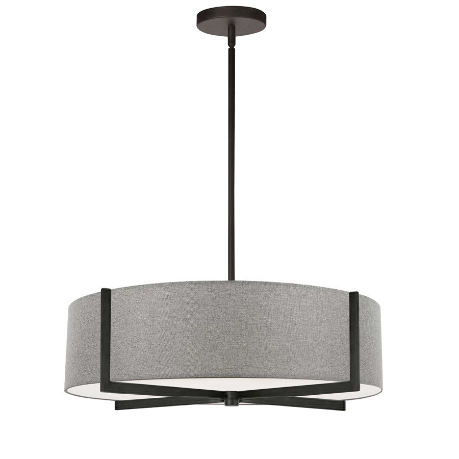 Dainolite Preston 21in 4-Light Pendant | Matte Black and Grey Fabric Drum | Kitchen Island & Dining Room | 21 x 21 x 5 in | Model PST-214P-MB-GRY