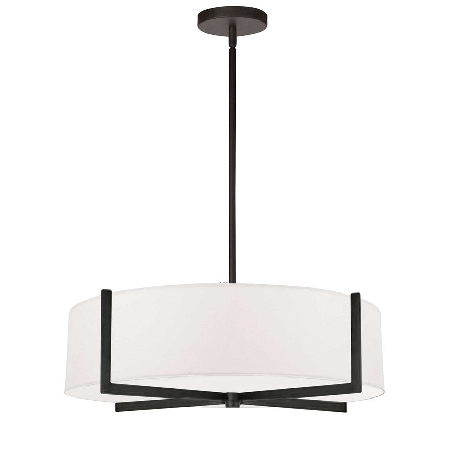 Dainolite Preston 21in 4-Light Pendant | Contemporary Matte Black and White Fabric Drum | Kitchen Island & Dining Room | Model PST-214P-MB-WH