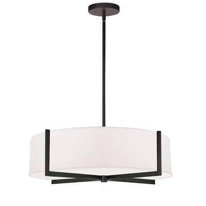 Dainolite Preston 21in 4-Light Pendant | Contemporary Matte Black and White Fabric Drum | Kitchen Island & Dining Room | Model PST-214P-MB-WH